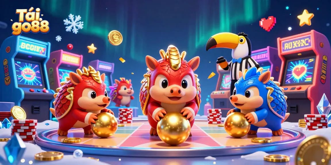 Engage in thrilling gameplay with Tải go88 as pangolins roll through poker chips and arcade games.