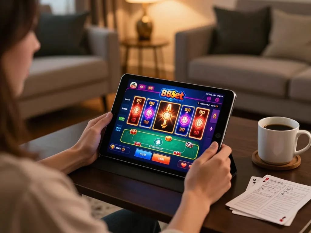 Experience thrilling gameplay at 88bet com on a stylish tablet in a cozy home.