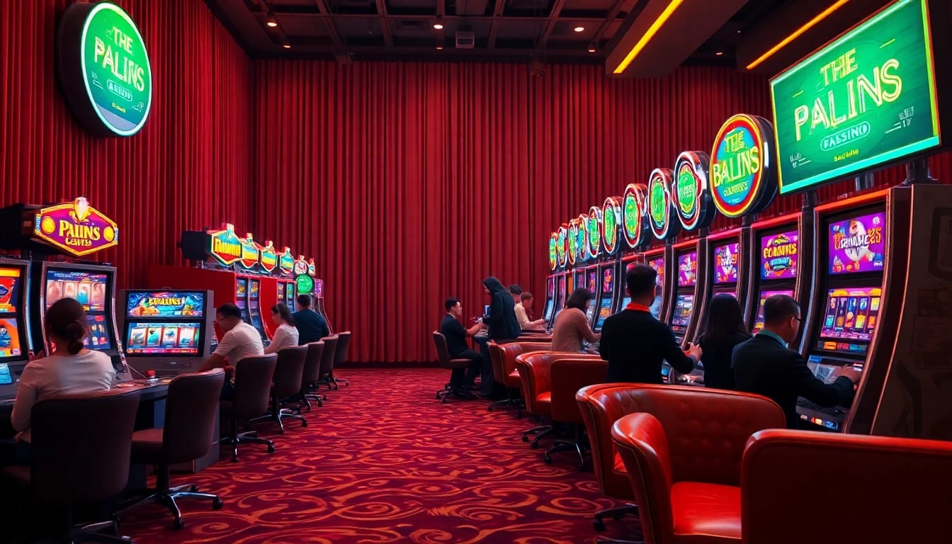 Golisimo Casino mit Spielern an Spielautomaten in einem lebendigen, goldenen Licht.