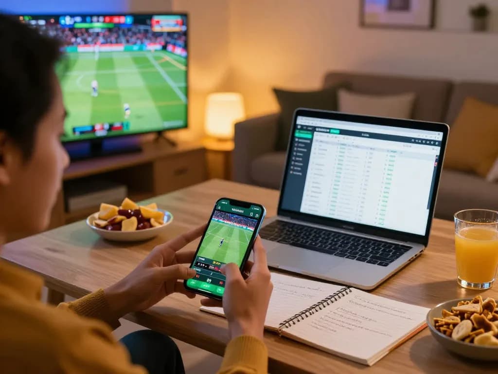 Engaged user strategizing with smartphone on live betting app at 789bethv for sports events