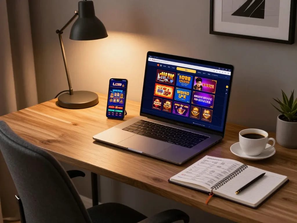 Engage in thrilling online gambling at LC88 with a cozy gaming setup.