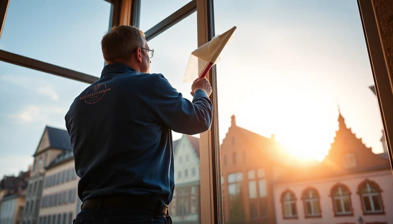 Erfahrene Fensterputzer reinigen Fenster in Münster präzise und professionell.