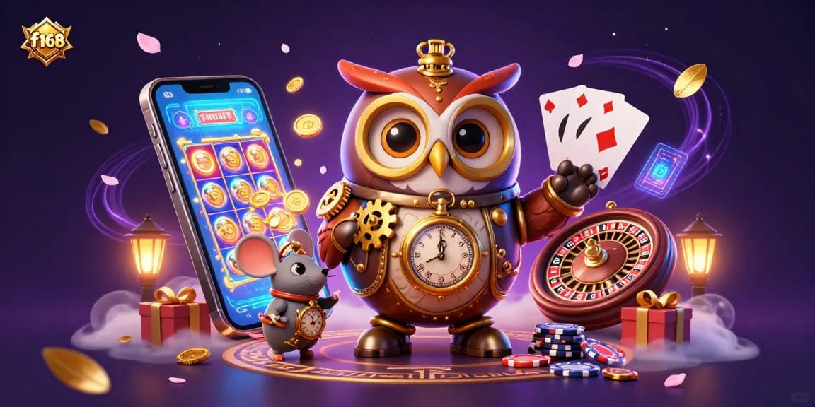 Engage in thrilling gaming experiences with f168 in a vibrant, richly detailed casino illustration.