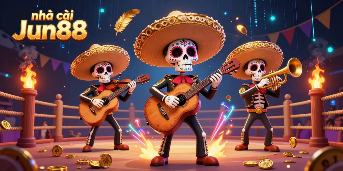 Engage with the vibrant atmosphere of nhà cái Jun88's casino with a festive mariachi band and exciting wagering elements.