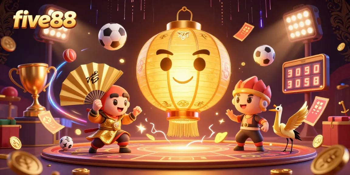 Experience the vibrant excitement of five88 online casino with dynamic sports elements and glowing characters.