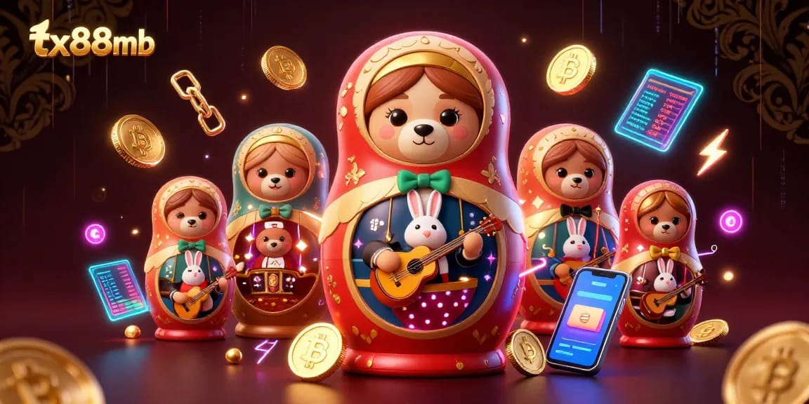 Engage with tx88mb through vibrant casino-themed illustration showcasing playful characters and crypto elements.