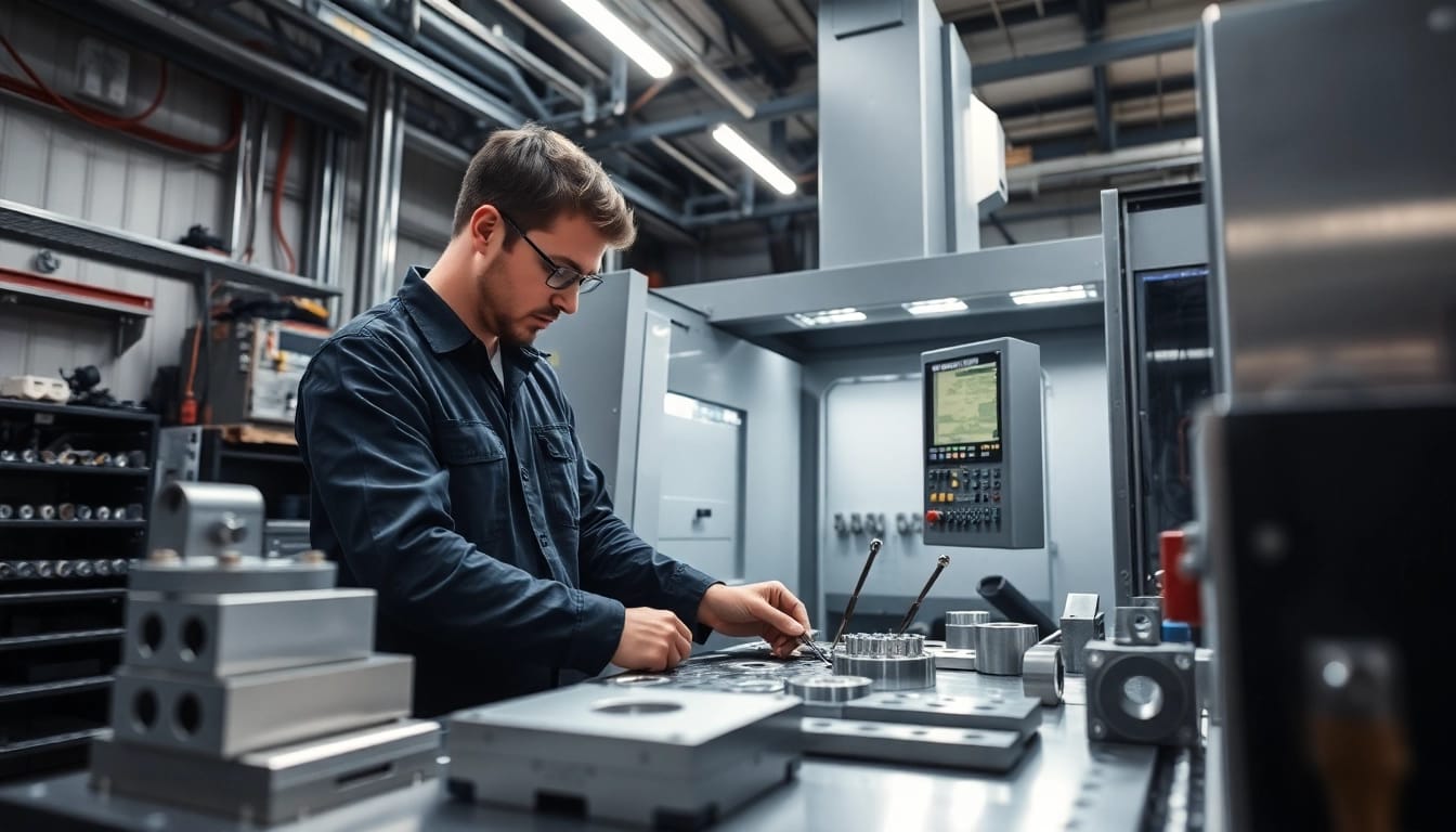 CNC Frästeile fertigen lassen in einer modernen Fertigungsumgebung mit präziser Maschinenbedienung.