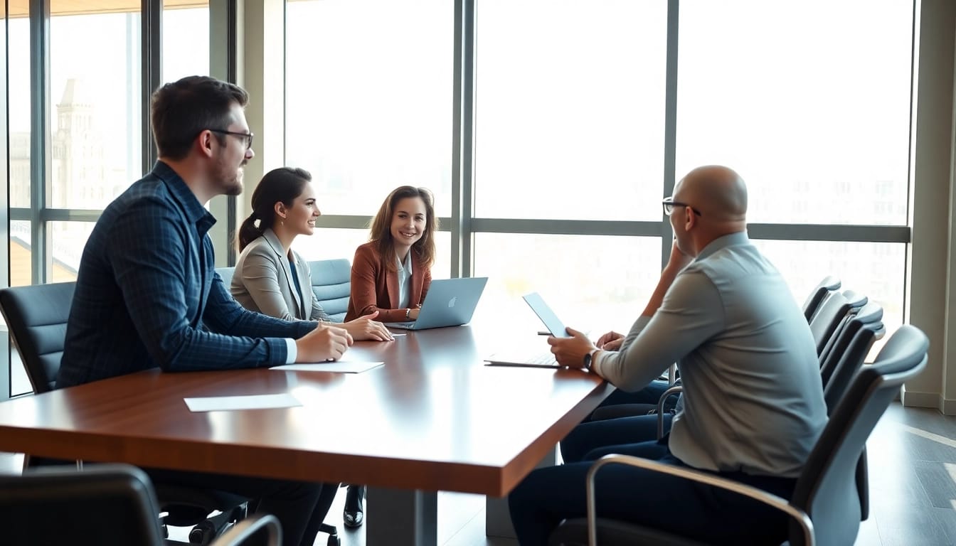 Personalvermittlung in a modern office setting showcasing a recruiting consultant engaging with candidates.