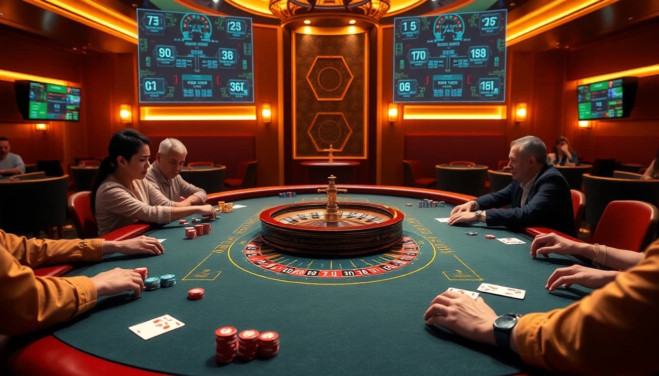 Engage in thrilling poker games at https://goal123.ac/, featuring vibrant casino scenes and immersive online gambling.