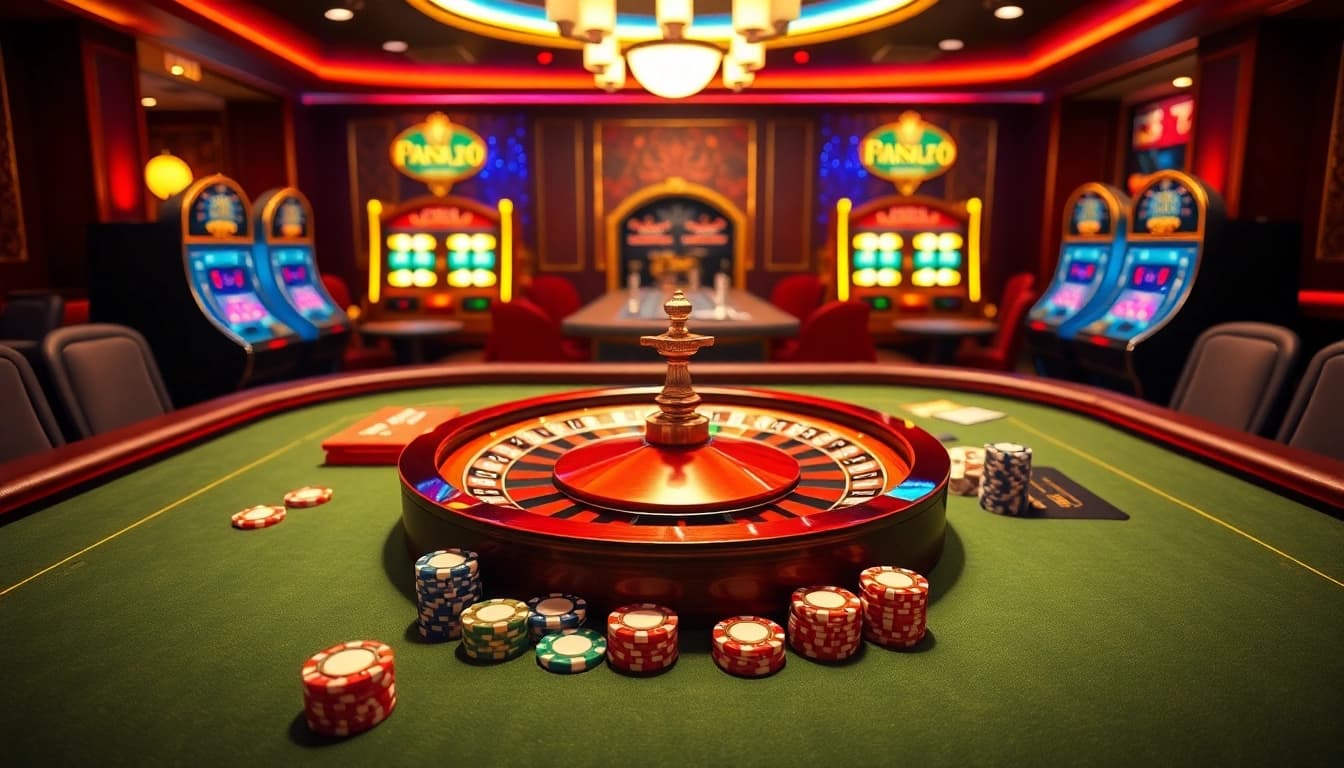 Players enjoying the excitement of gambling at a casino table inspired by https://luck8.plus/ with vibrant slots and roulette.