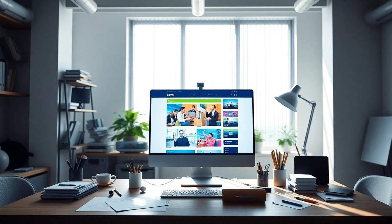 Webdesign im kreativen Büro mit Computer und modernen Designelementen.