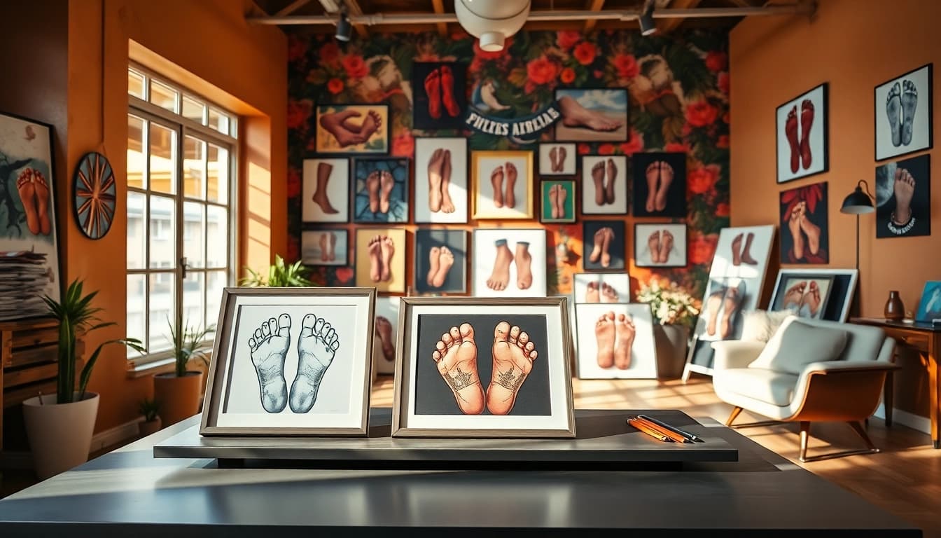 Fußbilder verkaufen - Kunstvolle Fußbilder perfekt inszeniert in einem stilvollen Raum.
