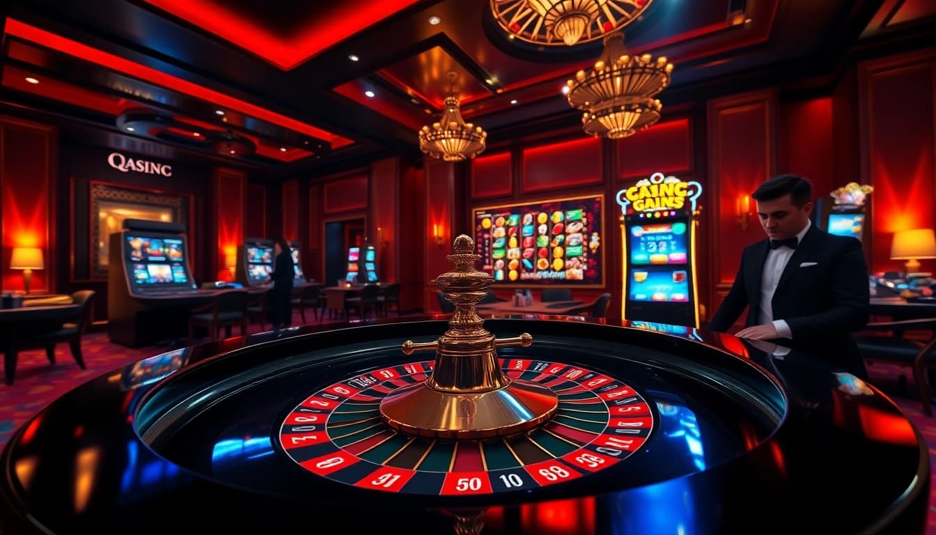 Experience the thrill of qq88 com with a vibrant casino scene showcasing roulette, exciting card games, and engaging slot machines.