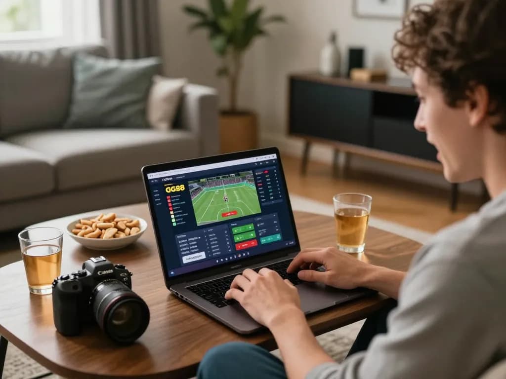 Engaging in sports betting on GG88 app during exciting home game setup