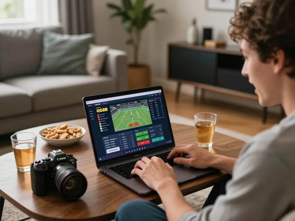 Engaging in sports betting on GG88 app during exciting home game setup