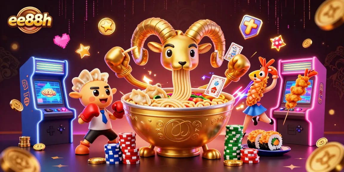 Spin and win at EE88h with a colorful casino-themed illustration filled with vibrant characters.