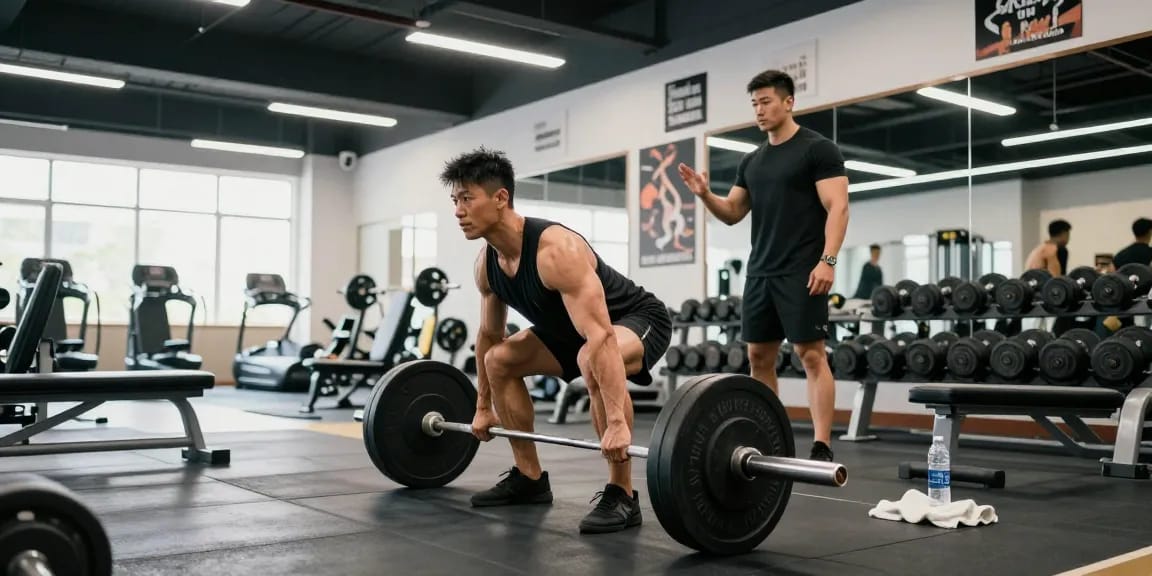 Bodybuilder performing a deadlift at the Anabolika Shop gym, showcasing strength and dedication to fitness.