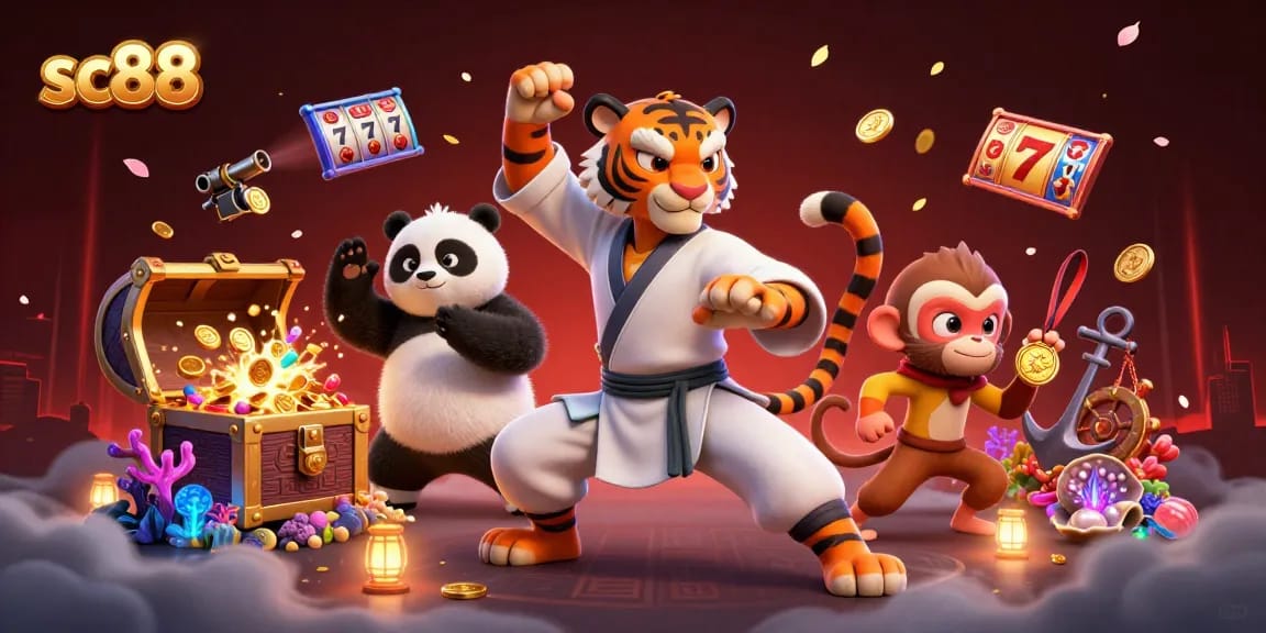 Engage in thrilling casino excitement with sc88 as the kung fu tiger performs masterful stances.