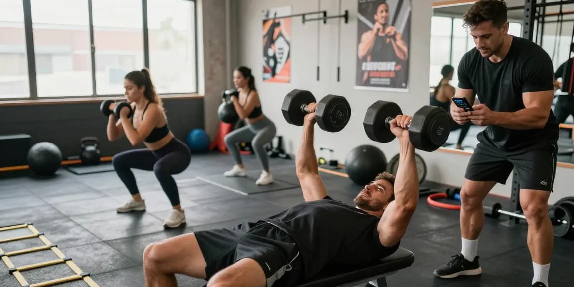 Ein Anabolika Shop mit Bodybuildern im Fitnessstudio, die Gewichte heben und trainieren.
