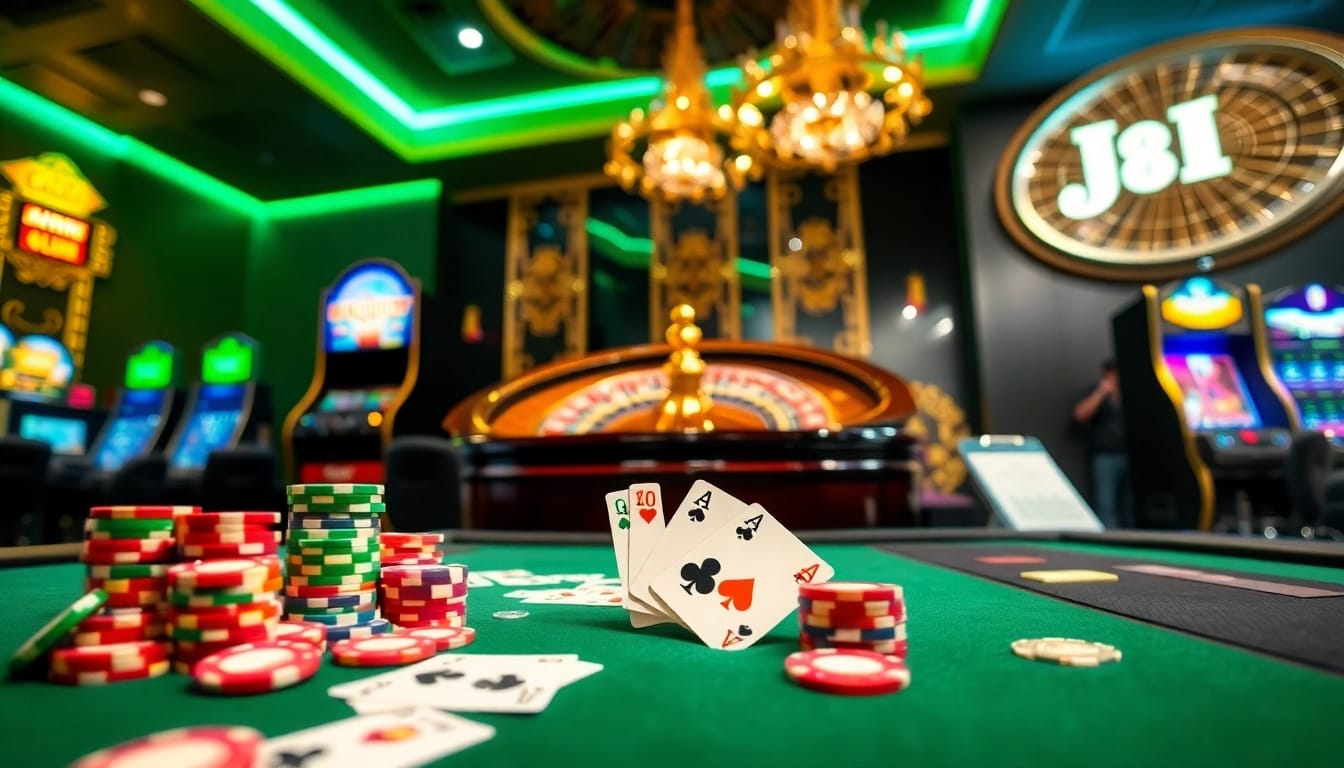 Witness J88 players strategizing their next winning move at a vibrant casino table.