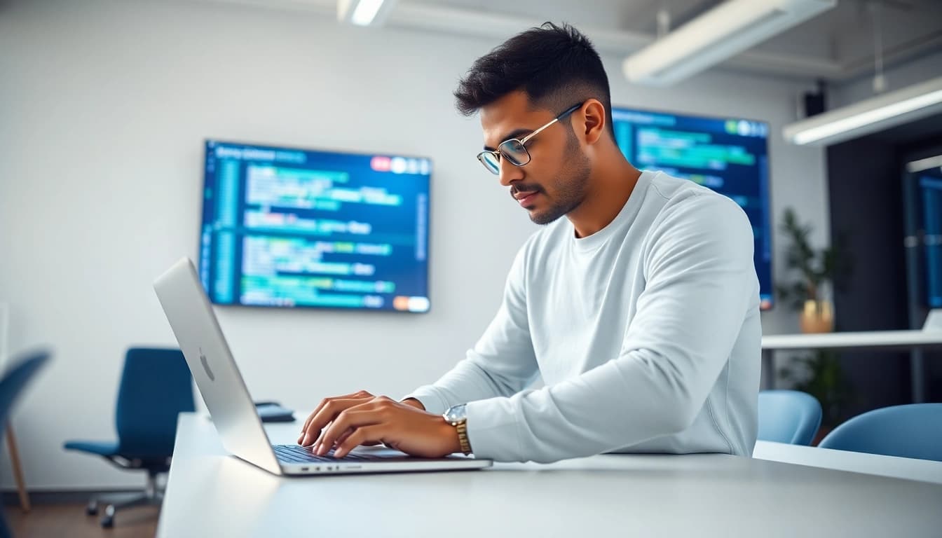 Webentwickler Hannover, die an modernem Laptop arbeiten und digitale Lösungen entwickeln.