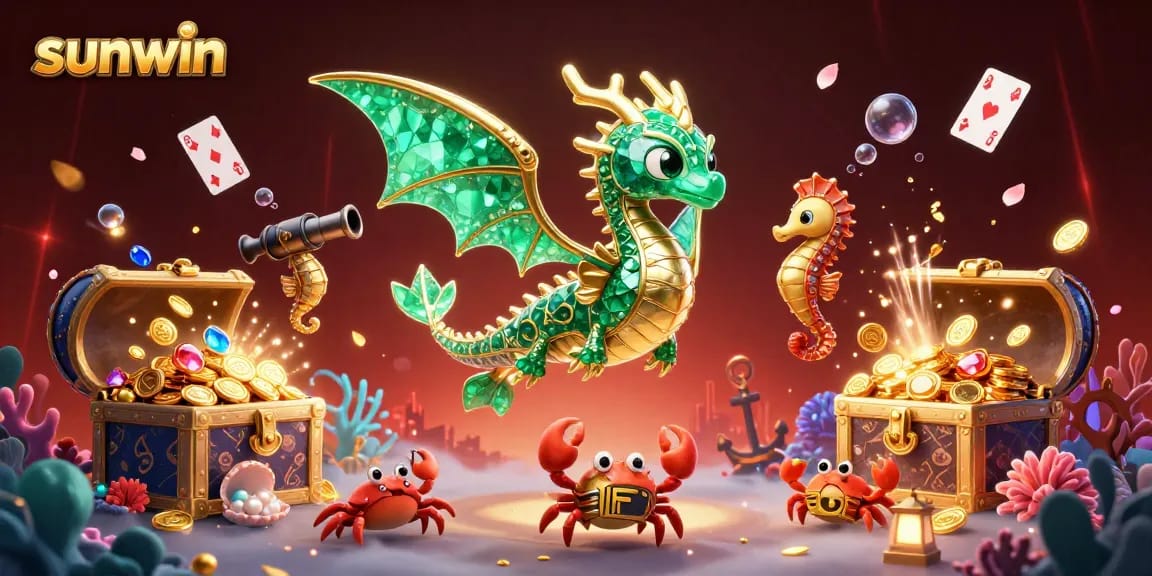 Engage with sunwin through a vibrant scene of gambling excitement featuring a treasure-filled underwater kingdom.