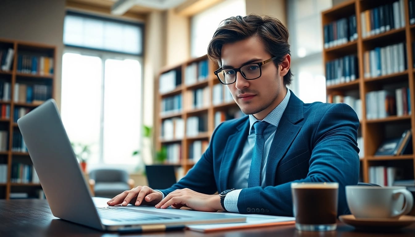 Headhunter working diligently in a modern office environment, showcasing professionalism and engagement.