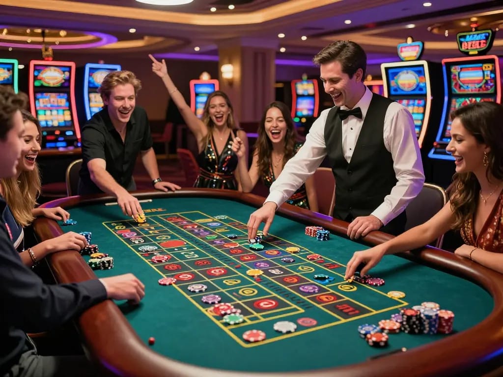 Experience high-stakes excitement at casino vua88 with players engaging in a thrilling roulette game.