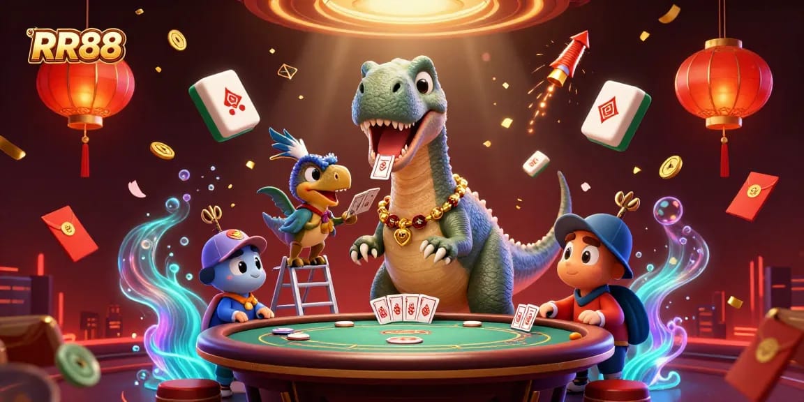 Experience thrilling gameplay with RR88 in this vibrant 3D casino scene filled with dynamic characters and festive elements.