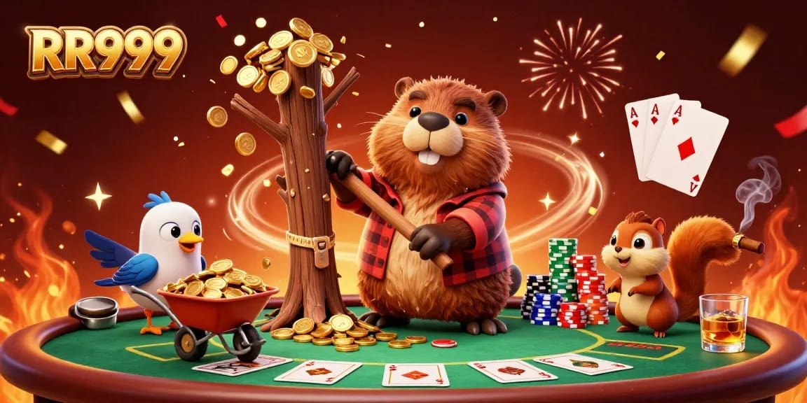Engage with RR999's thrilling gaming world featuring cartoon characters and poker elements.