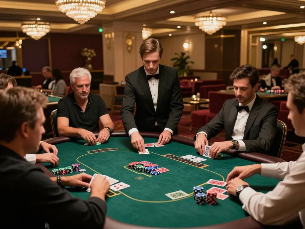 Players strategizing their moves during a high-stakes poker game at 98win9 casino.