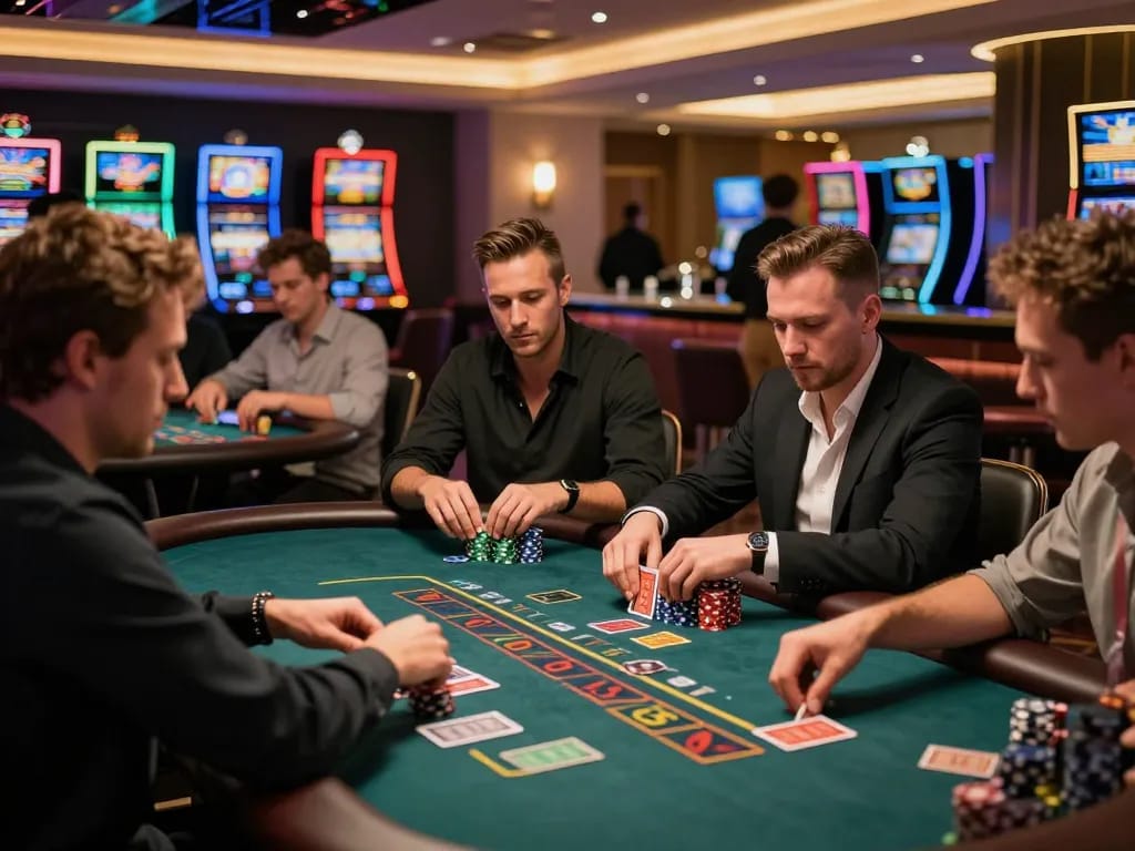 Players at a blackjack table in mm88 com casino, engaged in intense gameplay