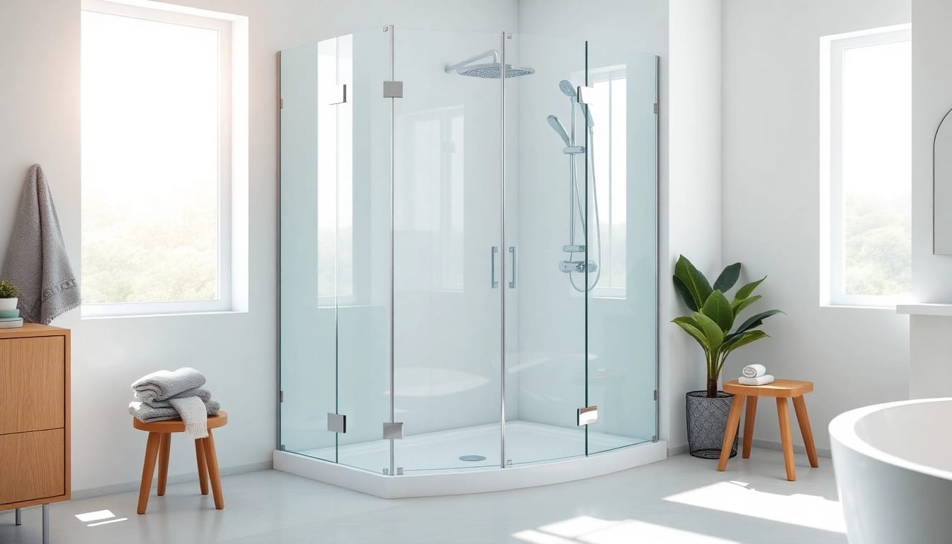 Duschkabine 90x90 in modernem Badezimmer mit eleganten Glas und Chromdetails.