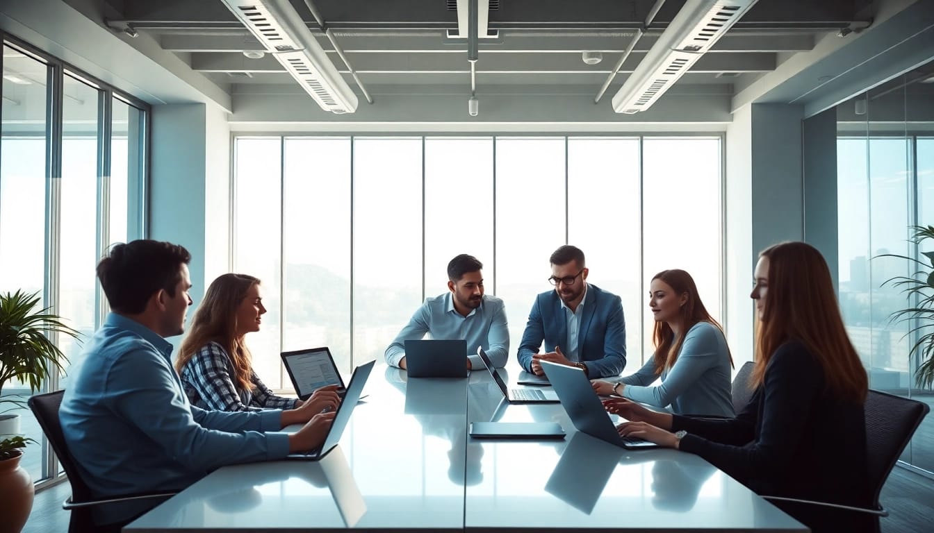 Agentur SEO-Team, das an innovativen Strategien in einem modernen Büro arbeitet.
