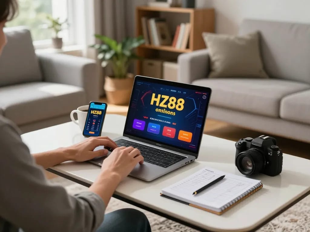 Person engaging in HZ88 online gaming from home, showcasing a relaxing betting environment.
