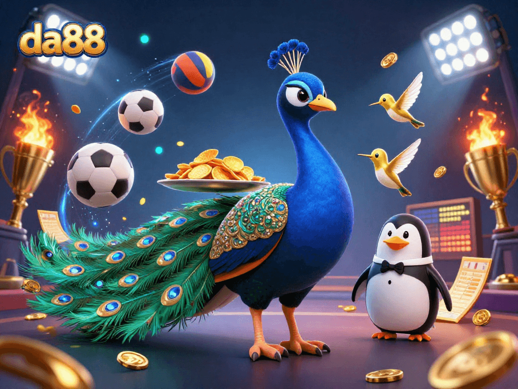 Experience winning strategies at da88 with a vibrant 3D casino scene filled with dynamic sports betting elements.