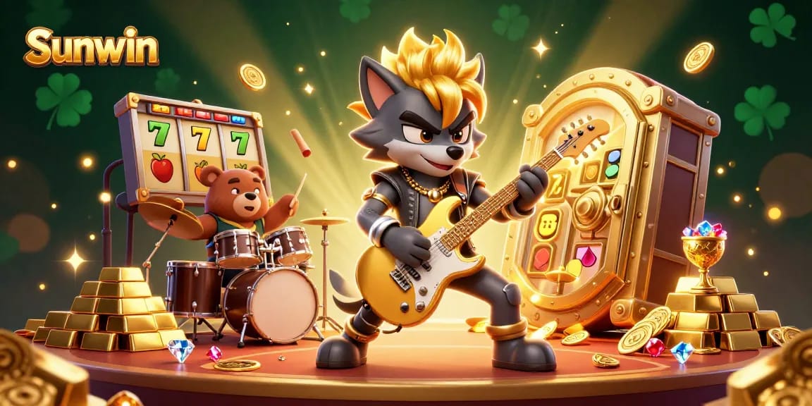 Sunwin players enjoy vibrant slot games with a rock star wolf and treasure galore.