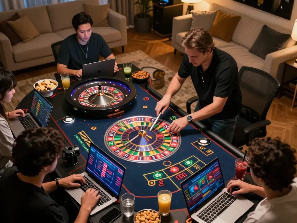 Live casino action at nhà cái uy tín RR88 with players engaged in roulette gameplay in a cozy setting.