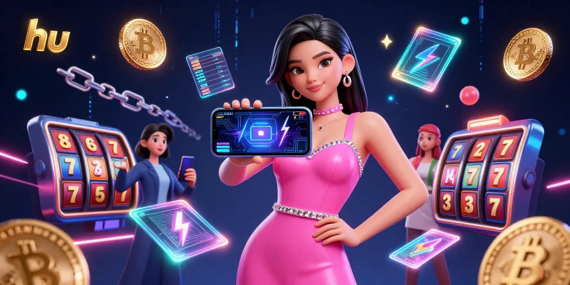 Play live dealer games with hu casino elements in a vibrant 3D illustration.