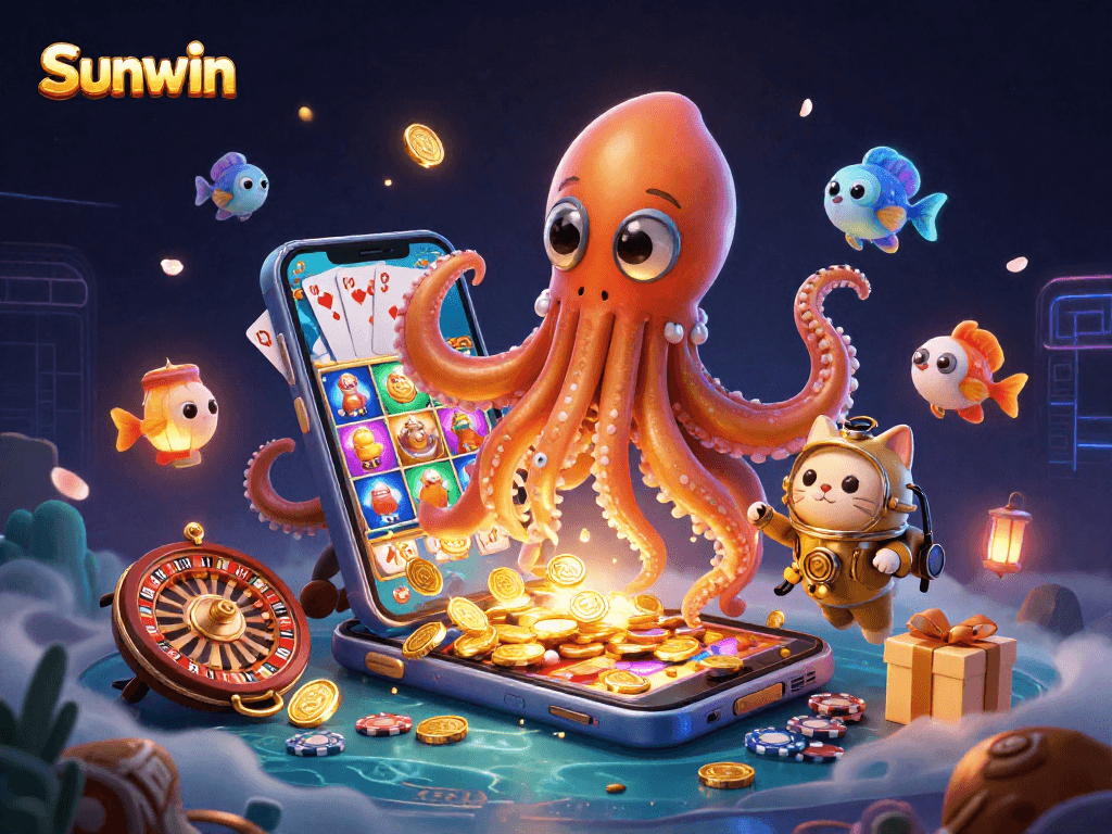 Engage in thrilling gaming adventures at Sunwin, featuring a colossal kraken and colorful slot games.
