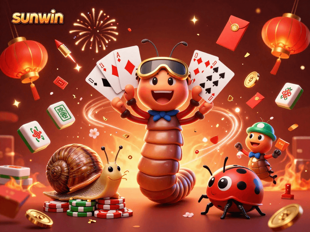 Experience the vibrant world of sunwin casino with lively characters and festive gaming elements.