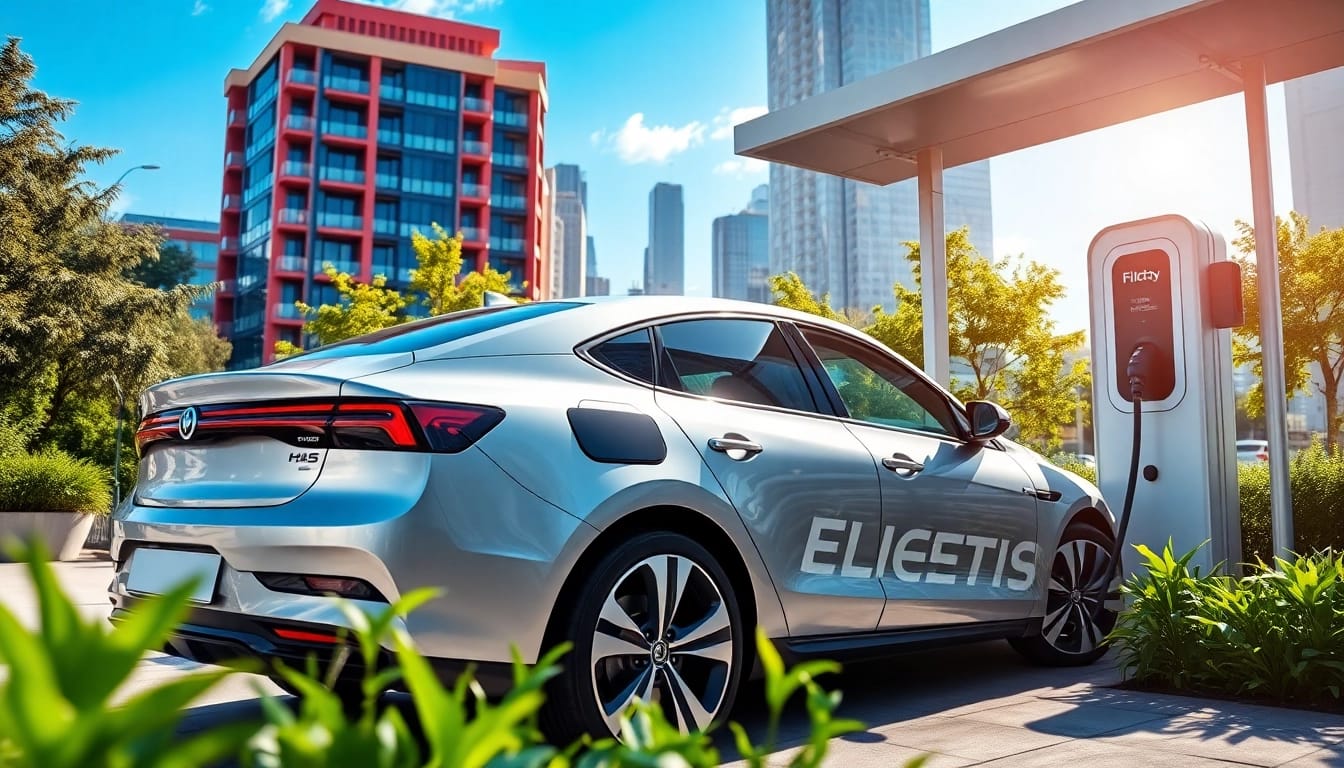 Elektroautos charging at a modern station, symbolizing sustainable transportation.