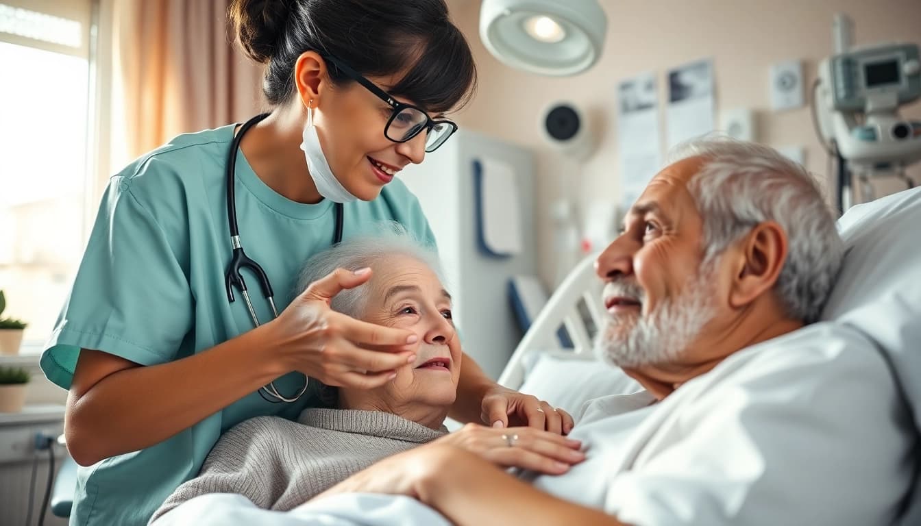 Eine intensive Pflege für Patienten in Frankfurt, dargestellt durch Pflegepersonal, das Menschlichkeit ausstrahlt.