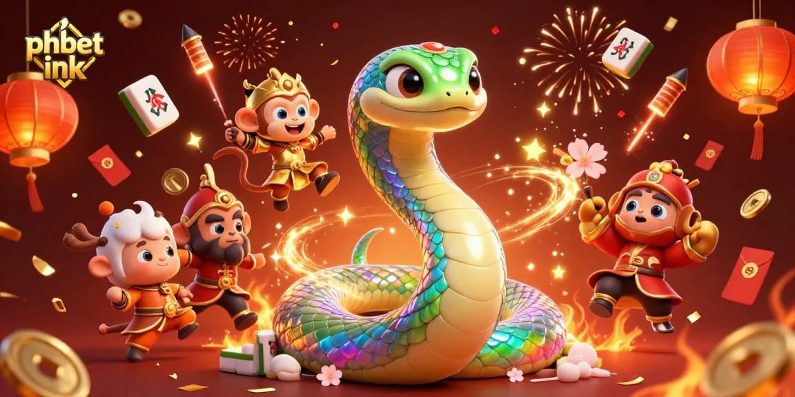 Engage with phbet ink in a dazzling 3D scene of a vibrant casino world featuring a rainbow serpent and festive elements.