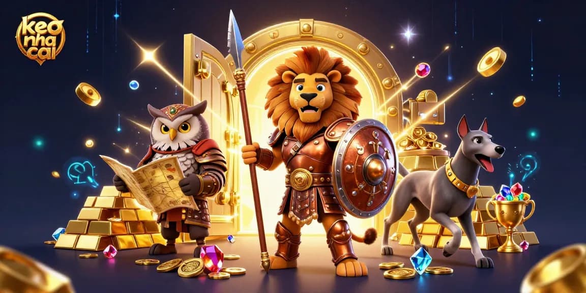 Experience the thrill of keo nha cai with a Spartan lion and treasure in this engaging illustration.