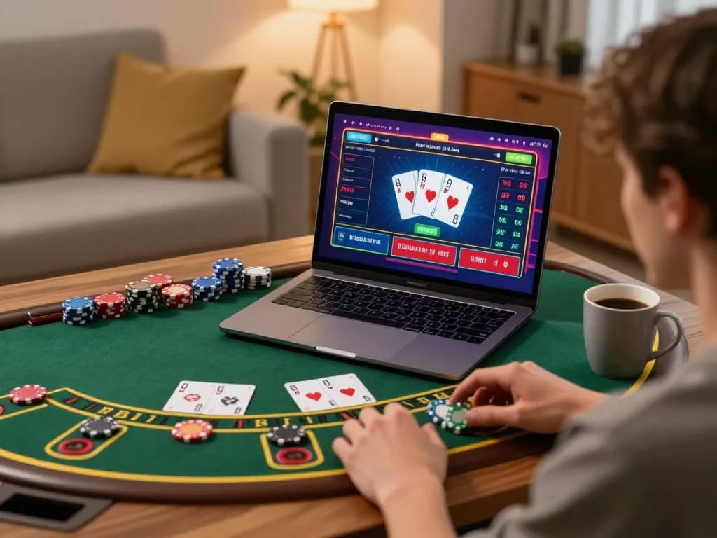 Engaging in a live dealer game of blackjack on QQ88 while enjoying a cozy home environment.