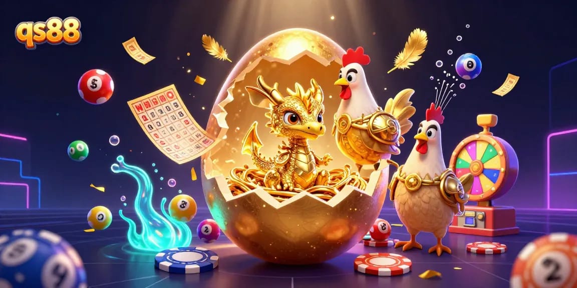 Engage with qs88 by winning exciting jackpots amid a majestic dragon and vibrant casino elements.