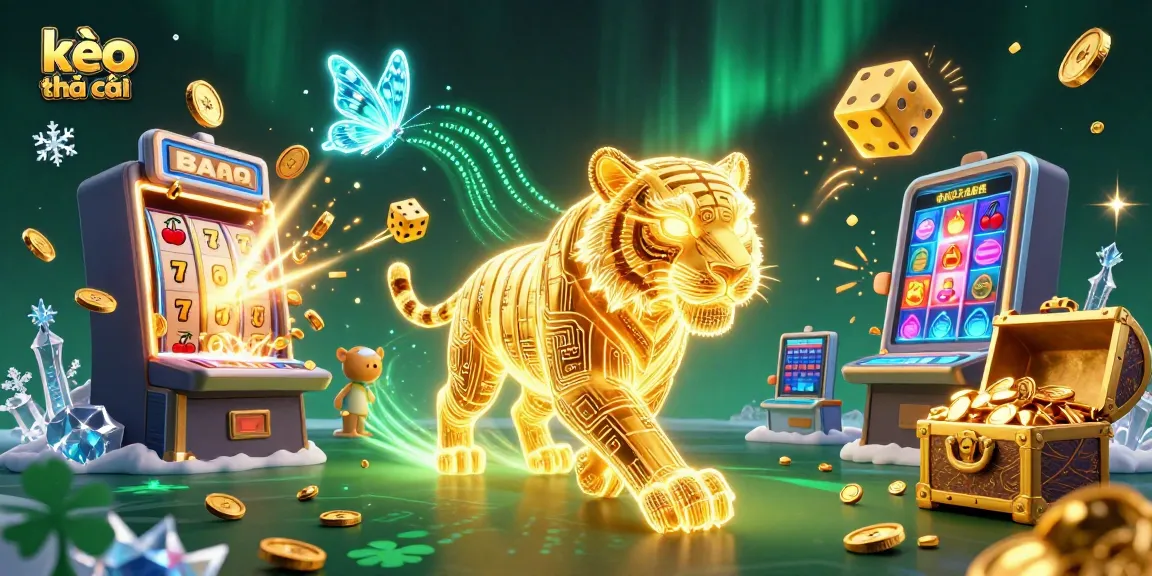 Experience kèo nhà cái dynamics with a vibrant illustration of a golden tiger in a digital casino landscape.