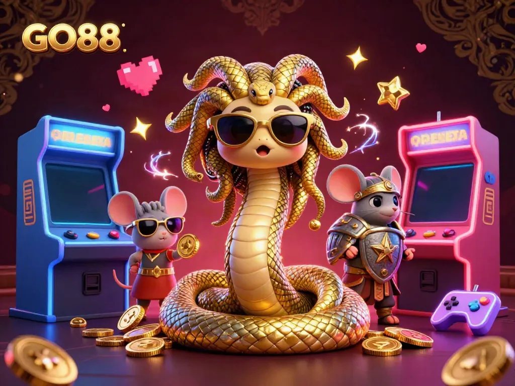 Experience the thrill with GO88 in a vibrant 3D casino scene featuring engaging characters.