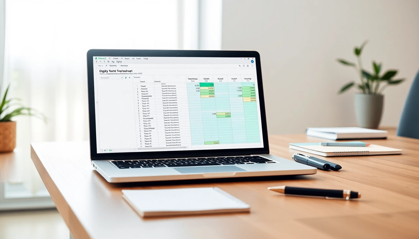 Funktionale litbuy spreadsheet auf einem schlichten Laptop in einem modernen Büro.